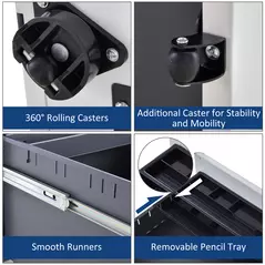 Vinsetto Lockable Cabinet, Rolling Filing Cabinet with 3 Drawers, Steel Office Drawer Unit for A4, Letter, Legal Sized Files - 6