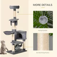 PawHut Cat Tree for Indoor Cats Condo Tower Multi-level Height 150CM  Kittens Activity Stand House with Toys & Various Scratching Posts - 5