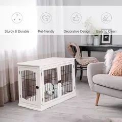 PawHut Dog Crate Furniture, Puppy Crate End Table, Pet Kennel House with 2 Doors for Medium and Small Dogs, 81 x 58.5 x 66 cm, White - 4