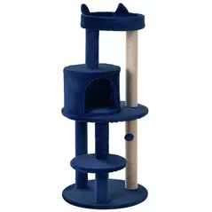 PawHut 104 cm Cat Tree, Cat Condo Tree Tower, Cat Activity Centre with Scratching Posts, Plush Perches, Hanging Ball - Blue - 1