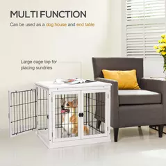 PawHut Dog Crate Furniture, Puppy Crate End Table, Pet Kennel House with 2 Doors for Medium and Small Dogs, 81 x 58.5 x 66 cm, White - 5