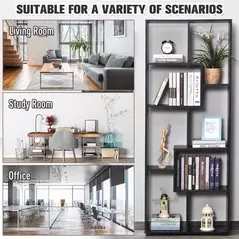 HOMCOM 8-Tier Freestanding Bookcase w/ Melamine Surface Anti-Tipping Foot Pads Home Display Storage Grid Stand Bedroom Living Room Furniture Modern Style - Black - 7