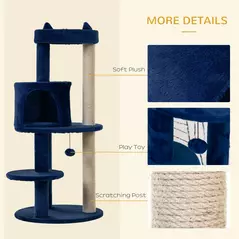 PawHut 104 cm Cat Tree, Cat Condo Tree Tower, Cat Activity Centre with Scratching Posts, Plush Perches, Hanging Ball - Blue - 6
