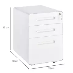 Vinsetto Lockable File Cabinet with 3 Drawers, Vertical Office Drawer for A4, Letter, Legal Size, Anti-tilt Design, Pre-Assembled Body, White - 3