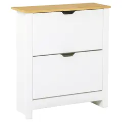 HOMCOM Narrow Shoe Cabinet, Space Saving Shoe Storage Cabinet with 2 Flip Drawers and Adjustable Shelves for 6-12 Pairs of Shoes for Hallways and Living Room, White - 1