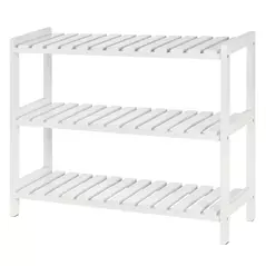 HOMCOM 3-Tier Shoe Rack Wood Frame Slatted Shelves Spacious Open Hygienic Storage Home Hallway Furniture Family Guests 70L x 26W x 57.5H cm - White - 9