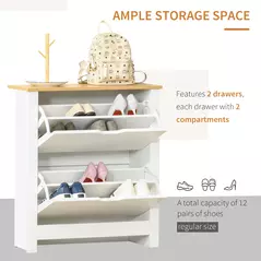 HOMCOM Narrow Shoe Cabinet, Space Saving Shoe Storage Cabinet with 2 Flip Drawers and Adjustable Shelves for 6-12 Pairs of Shoes for Hallways and Living Room, White - 4