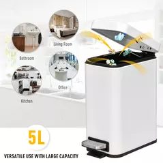HOMCOM 5L Rectangular Compact Bin Steel Body Removable Bucket Quiet-Close Lid w/ Pedal Lid Rubbish Trash Can Home Office Bedroom Bathroom Living Room Garbage Tidy Clean White - 4