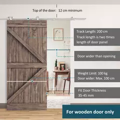HOMCOM Wooden Sliding Door Kit Stainless Steel Smooth Operation Hardware Track Kit System Unit For Single Door 2000mm - 5