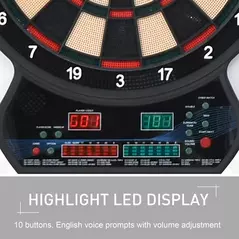HOMCOM Electronic Hanging Dartboard LED Digital Score Set 27 Games and 202 Variations with 12 Soft Tip Darts - 6
