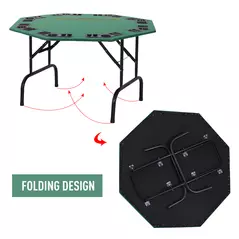 HOMCOM 8 Player Folding Games Poker Table with Chip Cup Holder Steel Base Felt Top Octagon Blackjack Green - 5