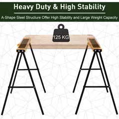 HOMCOM 2PCS Saw Horse Twin Pack Folding Workbench Metal Trestle Stands with Non-slip EVA Surface for Sawing Work Max Load 125kg - 4