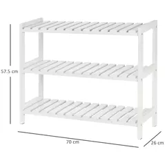 HOMCOM 3-Tier Shoe Rack Wood Frame Slatted Shelves Spacious Open Hygienic Storage Home Hallway Furniture Family Guests 70L x 26W x 57.5H cm - White - 3