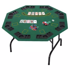HOMCOM 8 Player Folding Games Poker Table with Chip Cup Holder Steel Base Felt Top Octagon Blackjack Green - 9