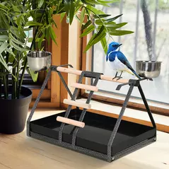PawHut Parrot Stand Bird Stand w/Wood Perch Ladder Feeder Removable Tray - 9