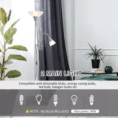 HOMCOM LED Floor Lamp for Living Room, 180cm Tall Standing Lamp, Mother and Child Uplighter with Adjustable Gooseneck, Silver Tone - 4