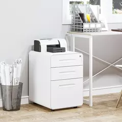 Vinsetto Lockable File Cabinet with 3 Drawers, Vertical Office Drawer for A4, Letter, Legal Size, Anti-tilt Design, Pre-Assembled Body, White - 2