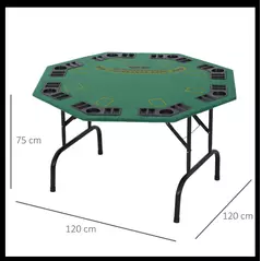 HOMCOM 8 Player Folding Games Poker Table with Chip Cup Holder Steel Base Felt Top Octagon Blackjack Green - 3