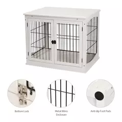 PawHut Dog Crate Furniture, Puppy Crate End Table, Pet Kennel House with 2 Doors for Medium and Small Dogs, 81 x 58.5 x 66 cm, White - 7