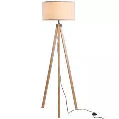 HOMCOM Floor Lamp with Elegant Wood Tripod, Free Standing E27 Bulb Lamp Versatile Use For Home Office - Beige - 2