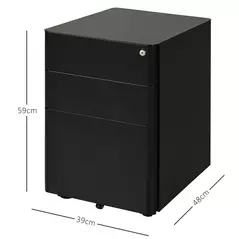 Vinsetto Lockable Cabinet, Rolling Filing Cabinet with 3 Drawers, Steel Office Drawer Unit for A4, Letter, Legal Sized Files - 3