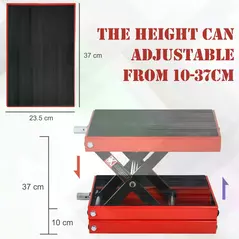 DURHAND 500KG Motorcycle Lift Scissor Jack, Height Adjustable Motorbike Stand with Anti-Slip Wide Deck, Heavy Duty Steel Motorbike Repair Lift Hoist Stand for Home Garage, Red - 4