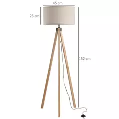 HOMCOM Floor Lamp with Elegant Wood Tripod, Free Standing E27 Bulb Lamp Versatile Use For Home Office - Beige - 3