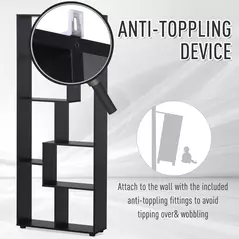 HOMCOM 8-Tier Freestanding Bookcase w/ Melamine Surface Anti-Tipping Foot Pads Home Display Storage Grid Stand Bedroom Living Room Furniture Modern Style - Black - 6