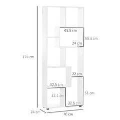 HOMCOM Bookshelf, Tall Bookcase, Modern Room Divider, 8 Cube Storage Unit, Freestanding Storage Shelf for Living Room, Bedroom, Home Office, 70 x 24 x 178 cm, White - 3
