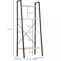HOMCOM Ladder Shelf, Bookshelf, 4-Tier Industrial Storage Rack for Living Room, Bedroom, Kitchen, Oak and Black - 3
