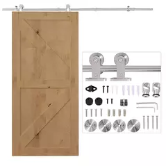 HOMCOM Wooden Sliding Door Kit Stainless Steel Smooth Operation Hardware Track Kit System Unit For Single Door 2000mm - 1