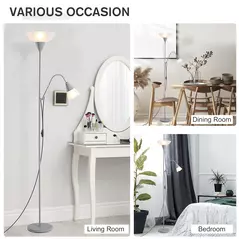 HOMCOM LED Floor Lamp for Living Room, 180cm Tall Standing Lamp, Mother and Child Uplighter with Adjustable Gooseneck, Silver Tone - 6