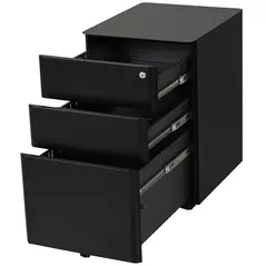 Vinsetto Lockable Cabinet, Rolling Filing Cabinet with 3 Drawers, Steel Office Drawer Unit for A4, Letter, Legal Sized Files - 1