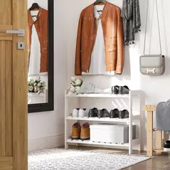 HOMCOM 3-Tier Shoe Rack Wood Frame Slatted Shelves Spacious Open Hygienic Storage Home Hallway Furniture Family Guests 70L x 26W x 57.5H cm - White - 2