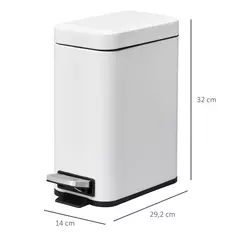 HOMCOM 5L Rectangular Compact Bin Steel Body Removable Bucket Quiet-Close Lid w/ Pedal Lid Rubbish Trash Can Home Office Bedroom Bathroom Living Room Garbage Tidy Clean White - 3