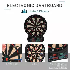 HOMCOM Electronic Hanging Dartboard LED Digital Score Set 27 Games and 202 Variations with 12 Soft Tip Darts - 5