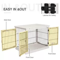 PawHut Dog Crate Furniture, Puppy Crate End Table, Pet Kennel House with 2 Doors for Medium and Small Dogs, 81 x 58.5 x 66 cm, White - 6
