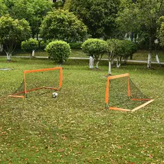 HOMCOM Set of 2 Football Goal Net 6 x 3 ft Foldable Outdoor Sport Training Teens Adults Football with Carrying Bag Orange - 9