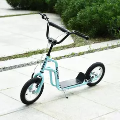 HOMCOM Stunt Scooter, Kids Scooter, 12'' Rubber Tyre Kick Scooter with Adjustable Handlebar, Dual Brakes, Blue - 2