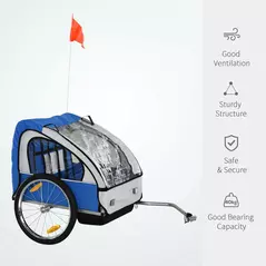 HOMCOM 2 Seat Bike Trailer Bicycle wagon for Kids Child Steel Frame Safety Harness Seat Carrier Hitch Coupler Blue White 130 x 76 x 88 cm - 4