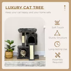 PawHut Cat Tree for Indoor Cats 81cm Cat Scratching Post Scratch Board Kitten Tower Climbing Frame, Black - 4