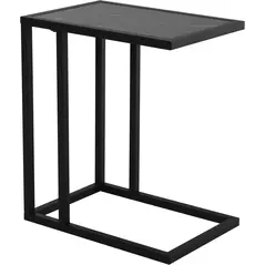 HOMCOM C Shape Bedside Table w/Metal Frame Marble-Effect Top Sofa Narrow Snack End Table for Living Room, Black - 1