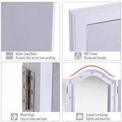 HOMCOM Trifold Tabletop Mirror, 73x53.5cm Makeup Mirror Large Cosmetic w/16 LED Lights Powered by Batteries, Foldable For Bedroom, White - 7