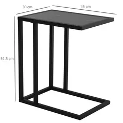 HOMCOM C Shape Bedside Table w/Metal Frame Marble-Effect Top Sofa Narrow Snack End Table for Living Room, Black - 3