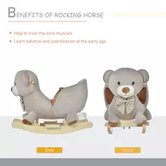HOMCOM Kids Children Rocking Horse Plush Ride On Bear Seat w/ Sound Wood Base Seat Safety Belt Toddler Baby Toy for 18-36 Months Grey - 5