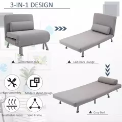 HOMCOM Adjustable Back Futon Sofa Chair - Grey - 7