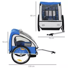 HOMCOM 2 Seat Bike Trailer Bicycle wagon for Kids Child Steel Frame Safety Harness Seat Carrier Hitch Coupler Blue White 130 x 76 x 88 cm - 3