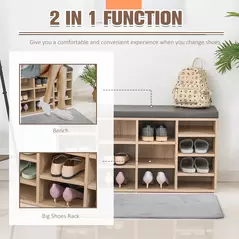 HOMCOM Multi-Storage Shoe Rack w/ 14 Compartments Cushion Moving Shelves Solid Frame Foot Pads Home Office Tidy Organisation Boots Trainers Brown - 4