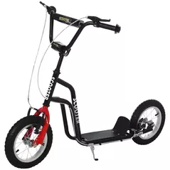 HOMCOM Teen Kick Scooter with Adjustable Handlebar, Inflatable Wheels, Two Brakes, Black - 1