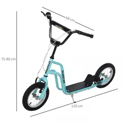 HOMCOM Stunt Scooter, Kids Scooter, 12'' Rubber Tyre Kick Scooter with Adjustable Handlebar, Dual Brakes, Blue - 3